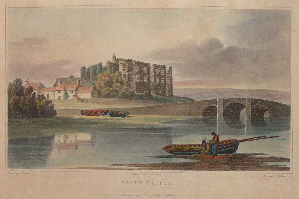 Aquatint - Carew Castle. From a Sketch taken in 1817. - Havell