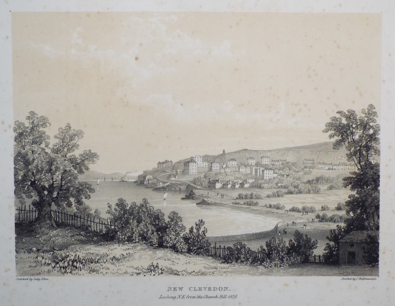 Lithograph - New Clevedon. Looking N E from the Church Hill 1838.