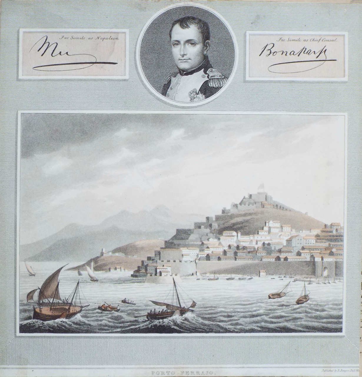 Print - Porto Ferrajo. Fac Simile as Napoleon. Fac Simile as Chief Consul.