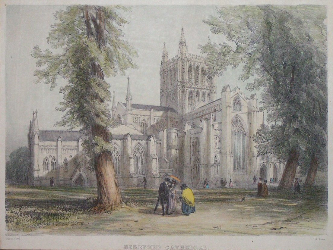 Lithograph - Hereford Cathedral - Rowe