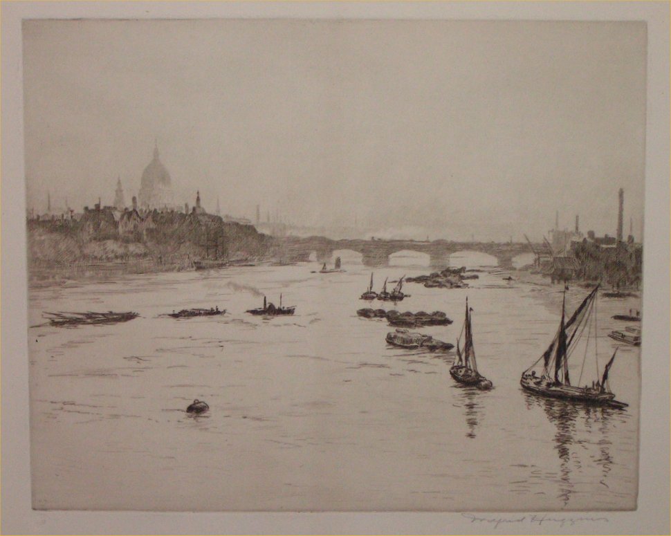 Etching - (View on Thames with St.Paul's etc) - Higgins