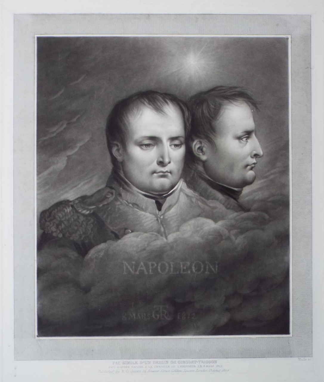 Mezzotint - Fac Simile d'un Dessin de Girodet-Trioson fair d'apres nature a la Chapelle de l'Empereur le 8 Mars 1812. - 