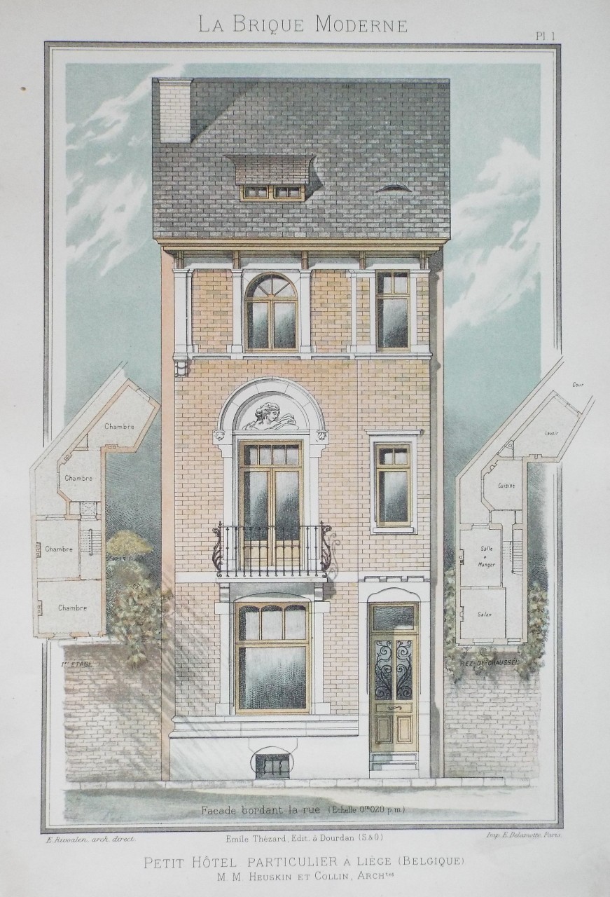 Chromo-lithograph - Petite Hotel Particulaire a Liege (Belgique). M. M. Heuskin et Collin, Archtes.