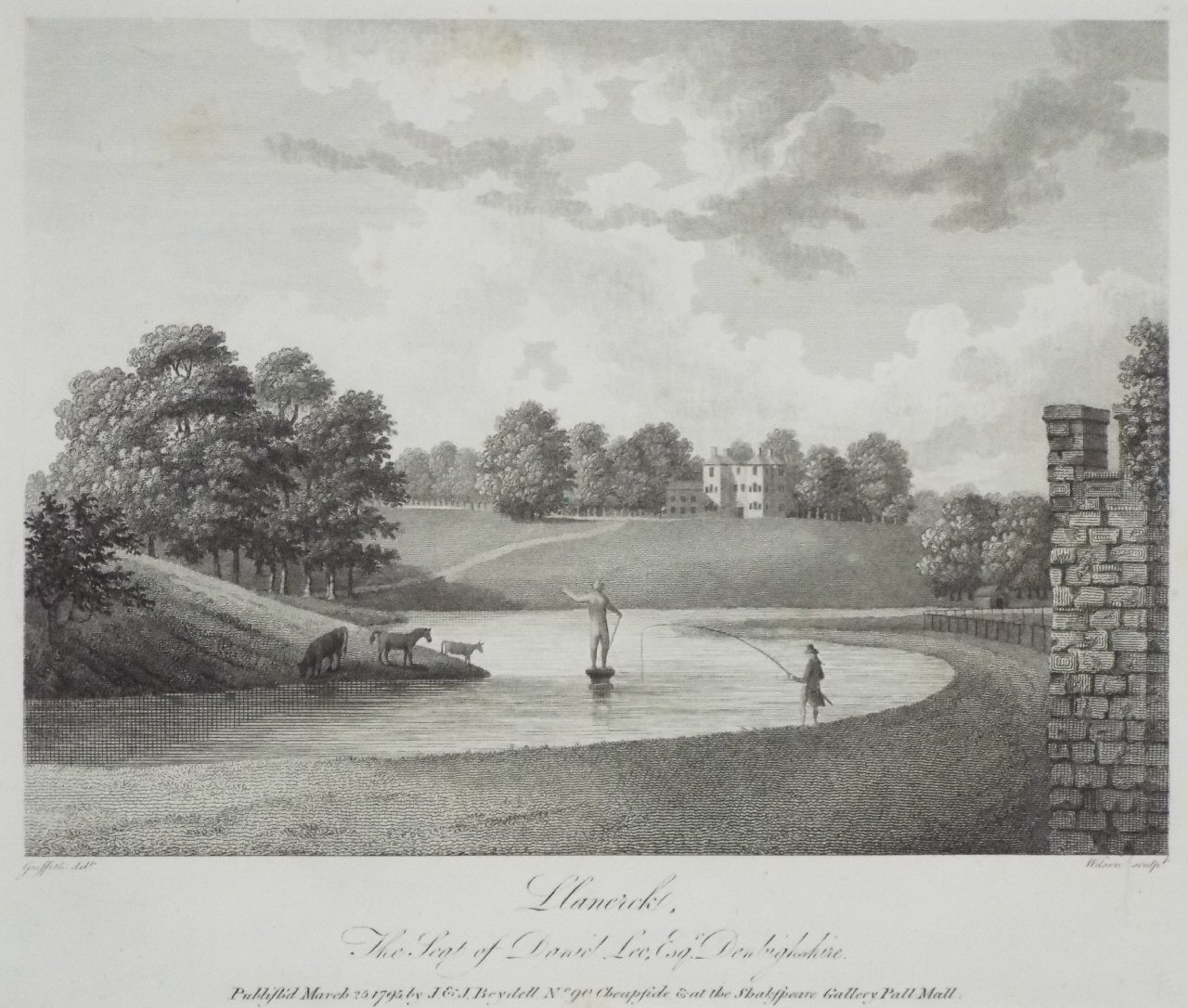 Print - Llanerck. The Seat of David Lee Esqr. Denbighshire. - Wilson