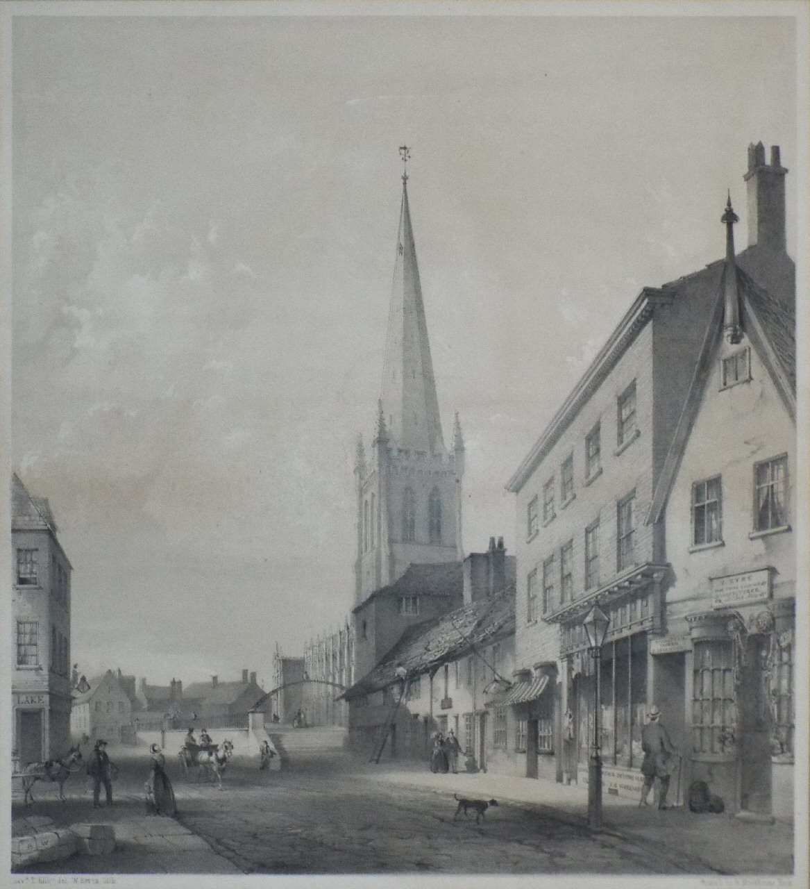 Lithograph - (Wakefield - Kirkgate below the Church Steps) - Bevan