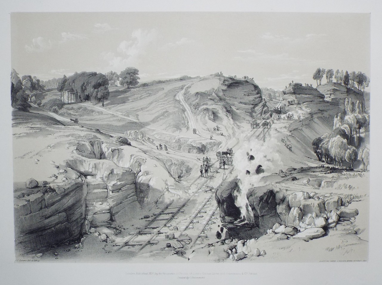Lithograph - Blasting the Rocks, Linsdale, Bucks - Bourne