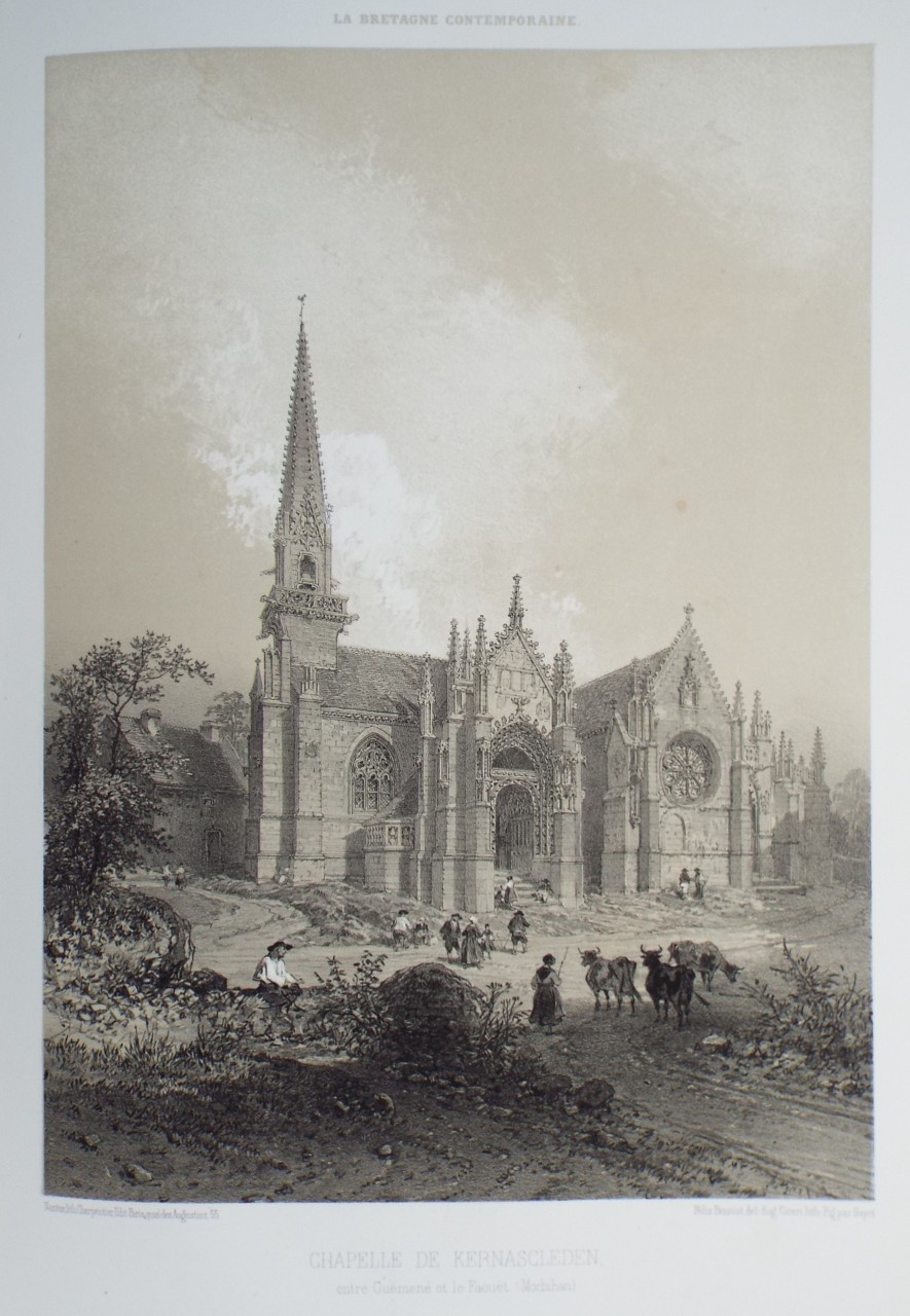 Lithograph - Chapelle de Kernascleden, entre Guemene et le Faouet. (Morbihan) - Ciceri