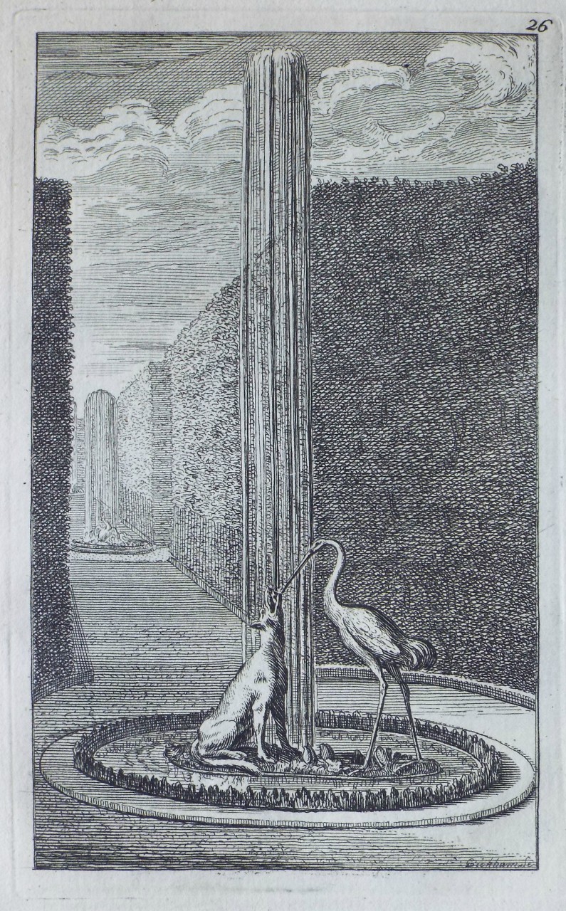 Print - The Wolf and the Heron Fountain in the Labyrinth of Versailles - Bickham