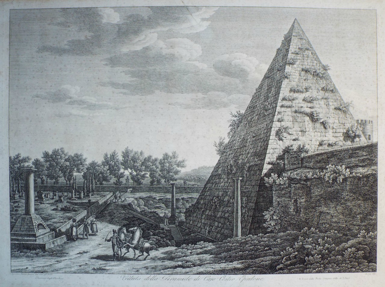 Print - Veduta della Piramide di Cajo Cestio Epulone. - Penna