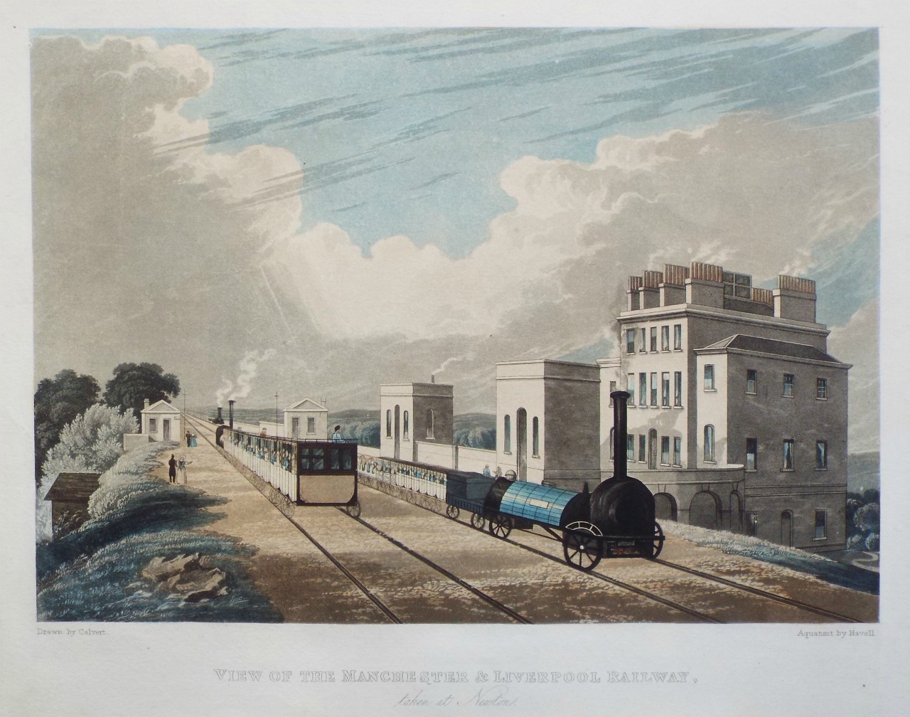 Aquatint - View of the Manchester & Liverpool Railway, taken at Newton. - 