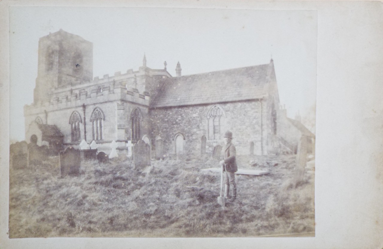 Photograph - Unidentified church with grave digger