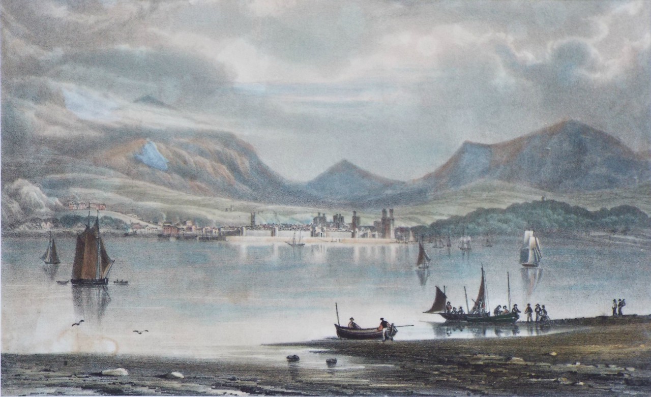 Lithograph - Caernarvon from Abermenai Ferry