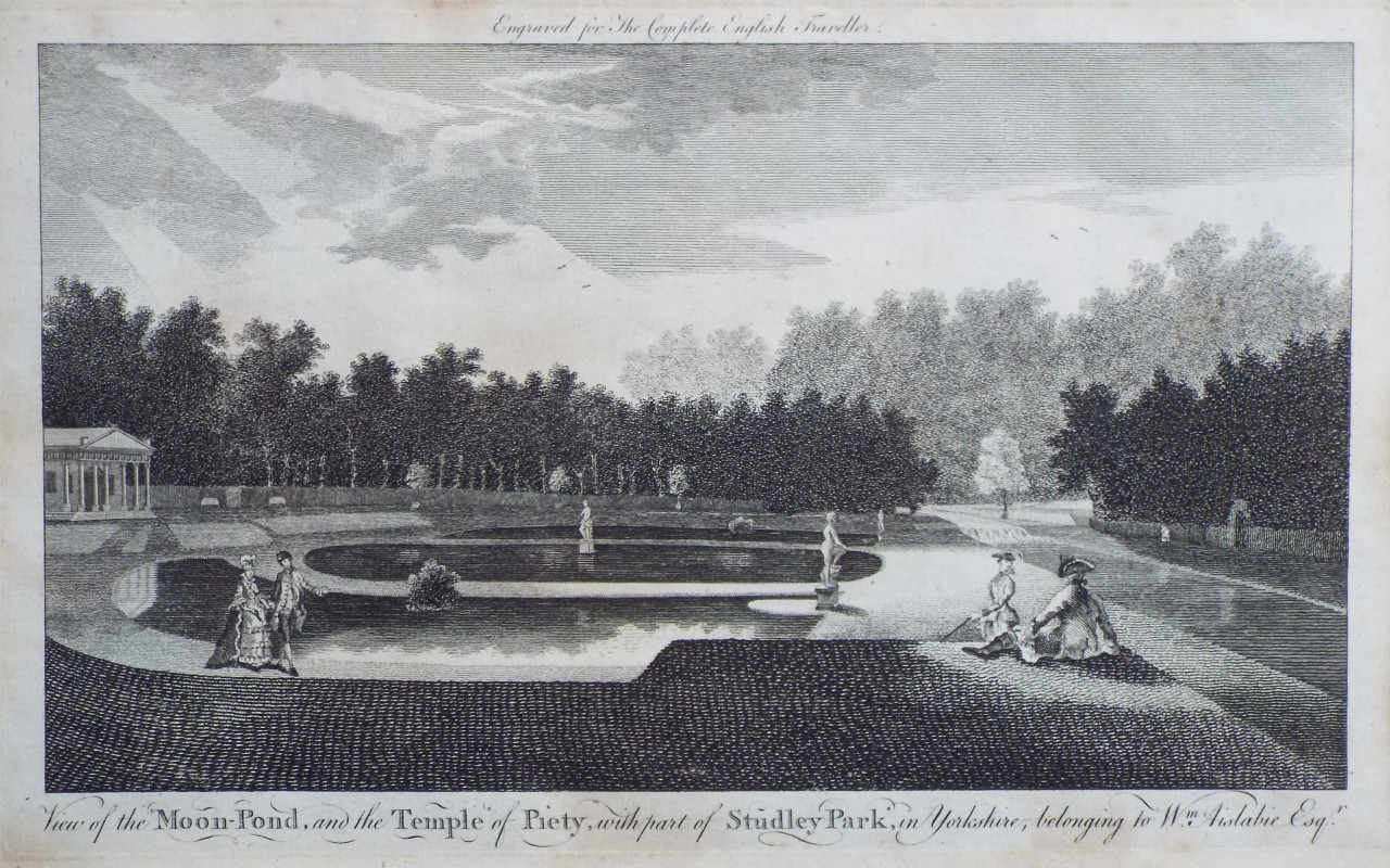 Print - View of the Moon-Pond, and the Temple of Piety, with part of Studley Park, in Yorkshire, belonging to Wm. Aislabie Esqr.