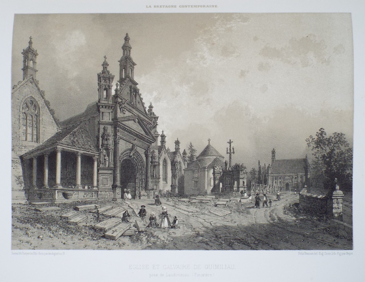 Lithograph - Eglise et Calvaire de Guimilau, pres de Landivisiau. (Finistere) - Ciceri