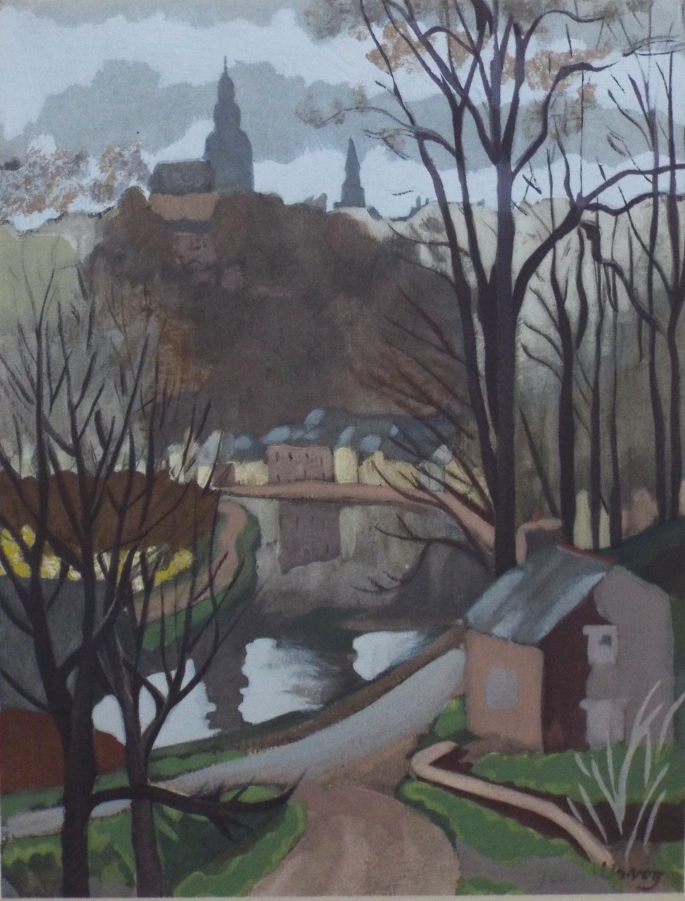 Pochoir Gouache - La Courbure (l'Arrivee a Dinan)