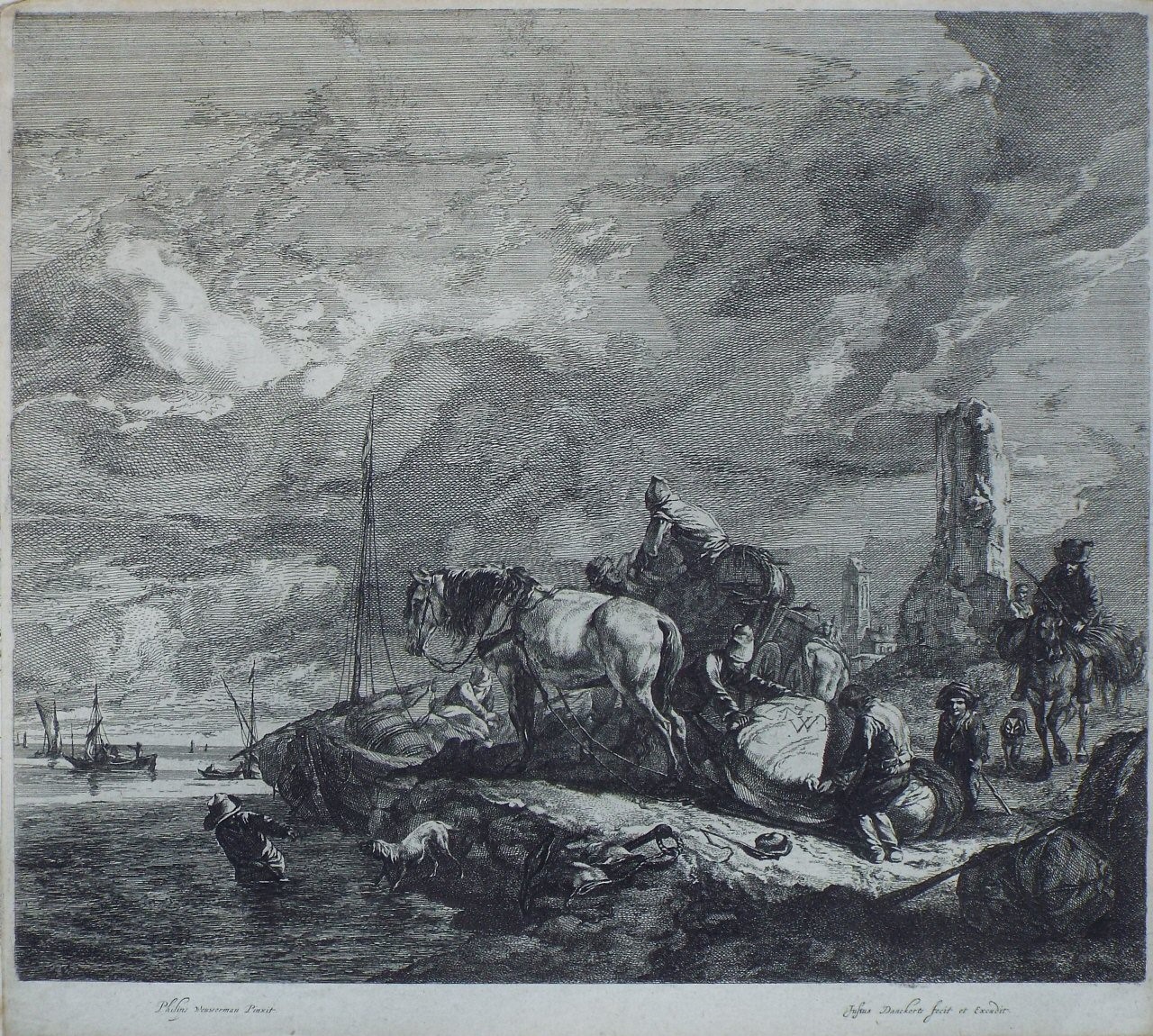 Etching - The Unloading of Merchandise at the Shore - Danckerts