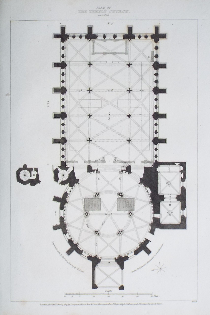 Print - Plan of the Temple Church, London. - Roffe
