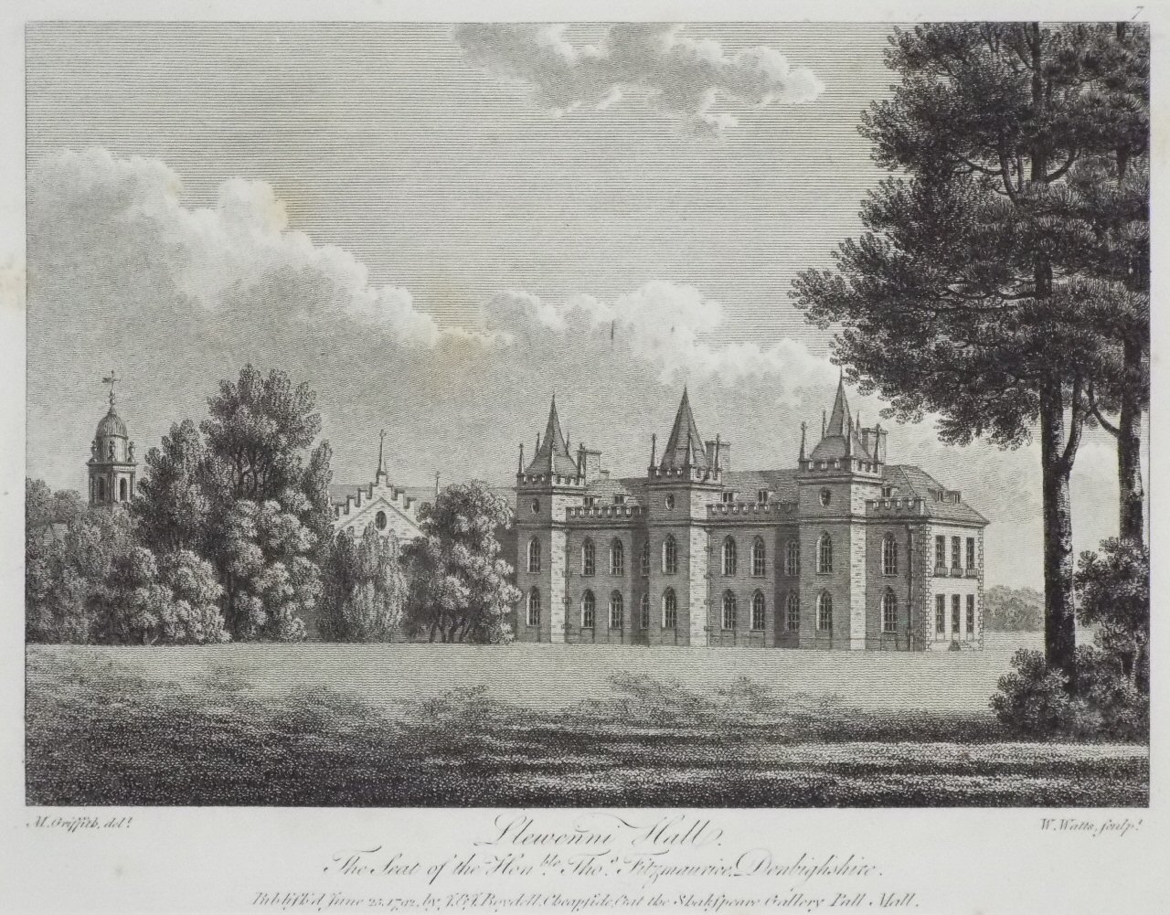 Print - Llewenni Hall. The Seat of the Honble. Thos. Fitzmaurice, Denbighshire. - Watts