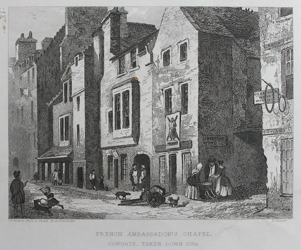 Print - French Ambassador's Chapel, Cowgate. Taken down 1829 - Stewart