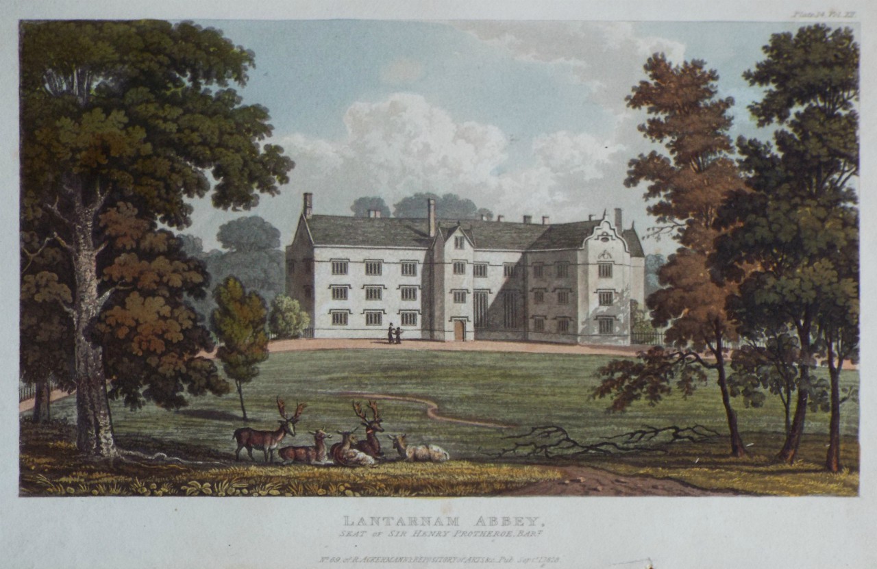 Aquatint - Lantarnam Abbey, Seat of Sir Henry Protheroe Bart.