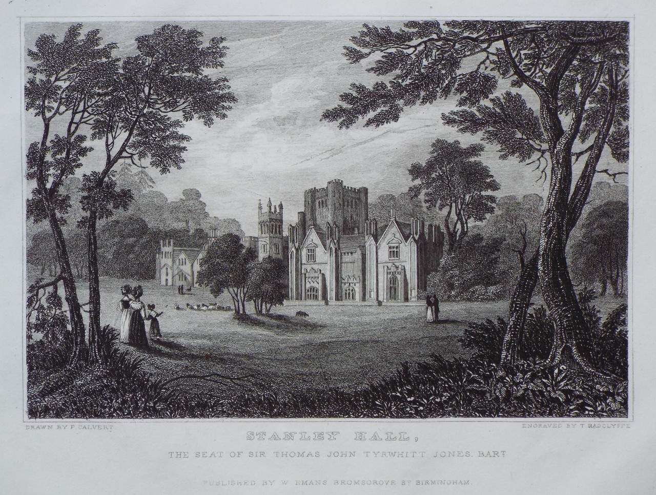 Print - Stanley Hall, the Seat of Sir Thomas John Tyrwhitt Jones Bart. - Radclyffe