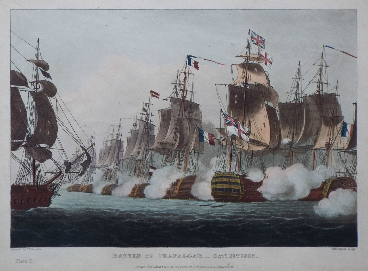 Aquatint - Battle of Trafalgar - Octr. 21st. 1805. Plate I. - Sutherland