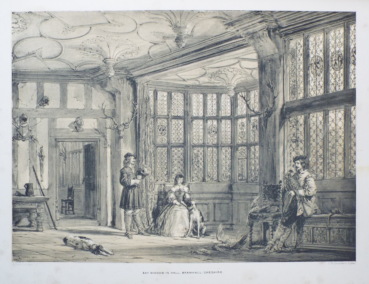 Lithograph - Bay Windon in Hall, Bramhall, Cheshire. - Nash