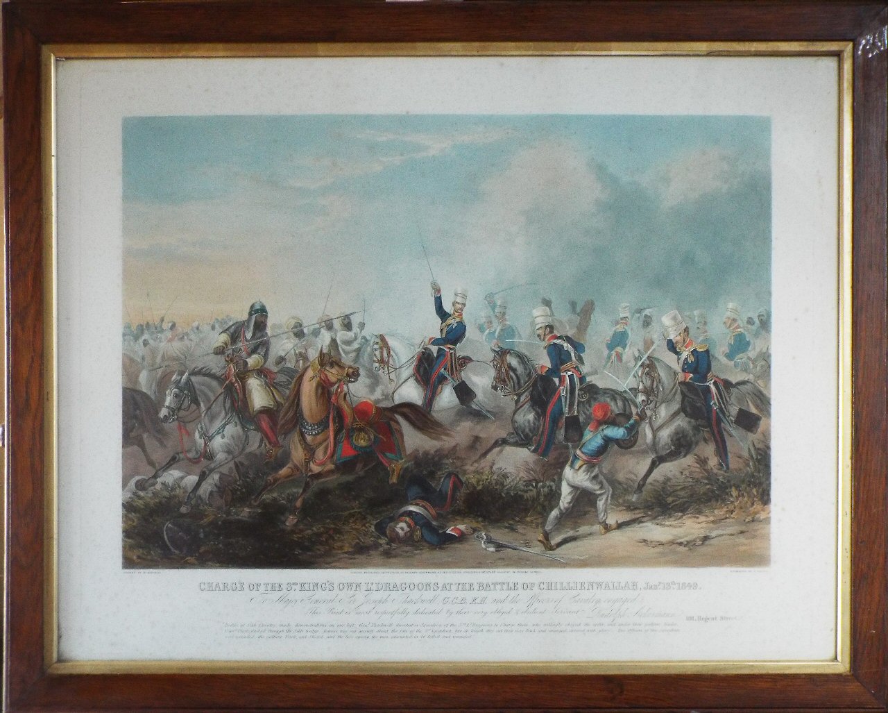 Aquatint - Charge of the 3rd. Kings Own Lt. Dragoons at the Battle of Chillianwallah, Jany. 13th. 1849. - Harris