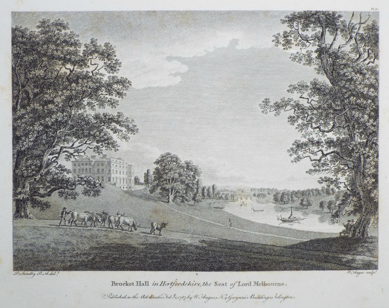 Print - Brocket Hall i Hertfordshire, the Seat of Lord Melbourne. - Angus