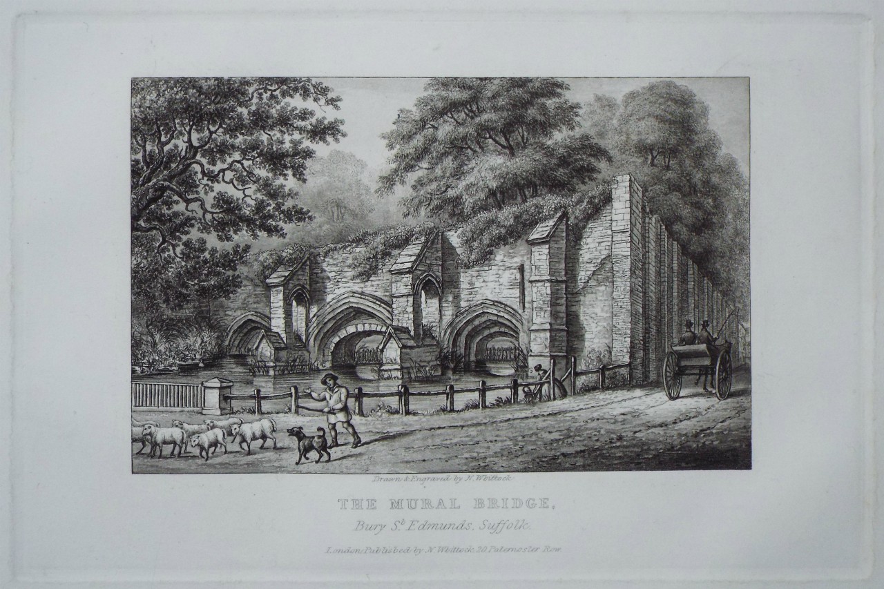 Aquatint - The Mural Bridge, Bury St. Edmunds, Suffolk. - Whittock