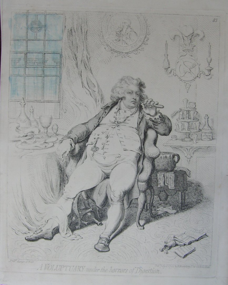 Etching & Stipple - A Voluptuary under the horrors of Digestion - Gillray