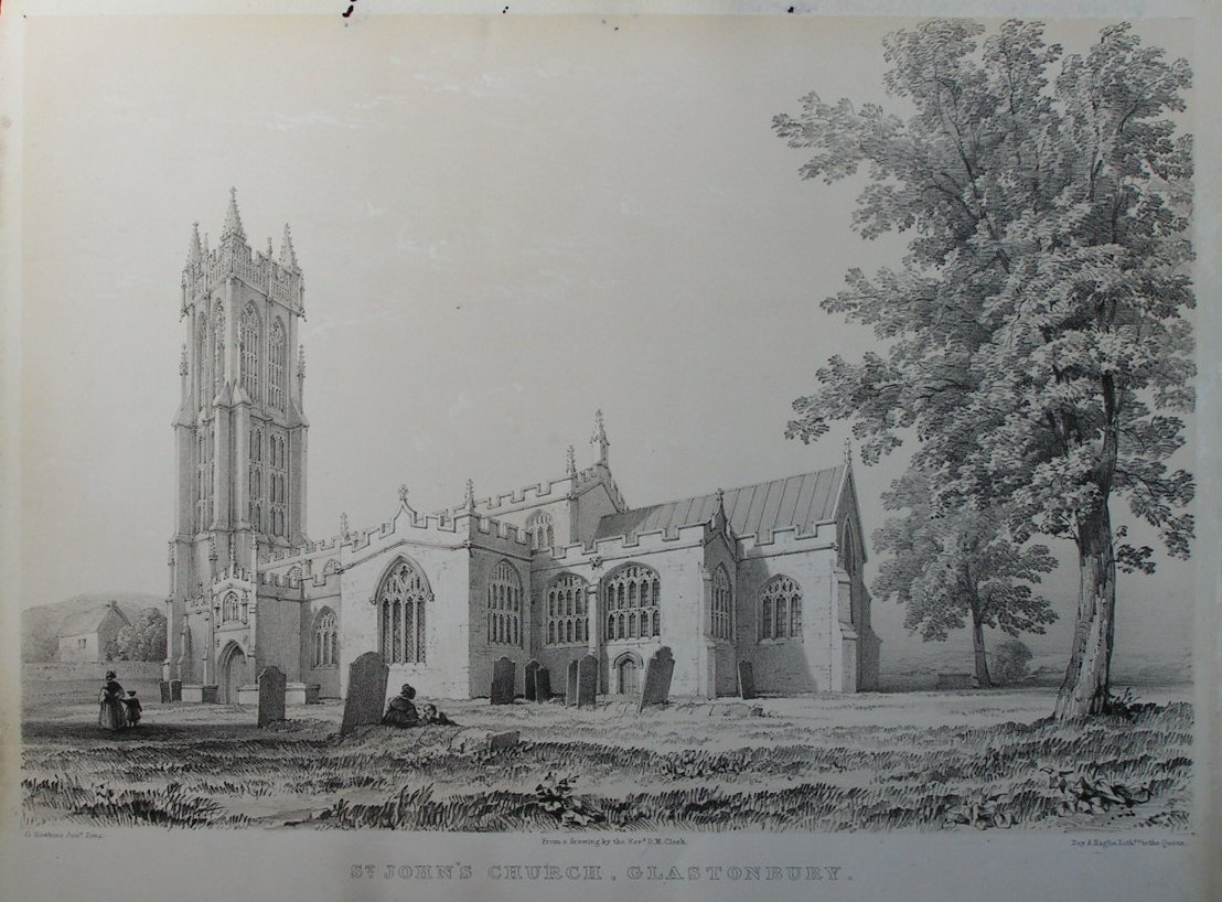 Lithograph - St. John's Church, Glastonbury - Hawkins