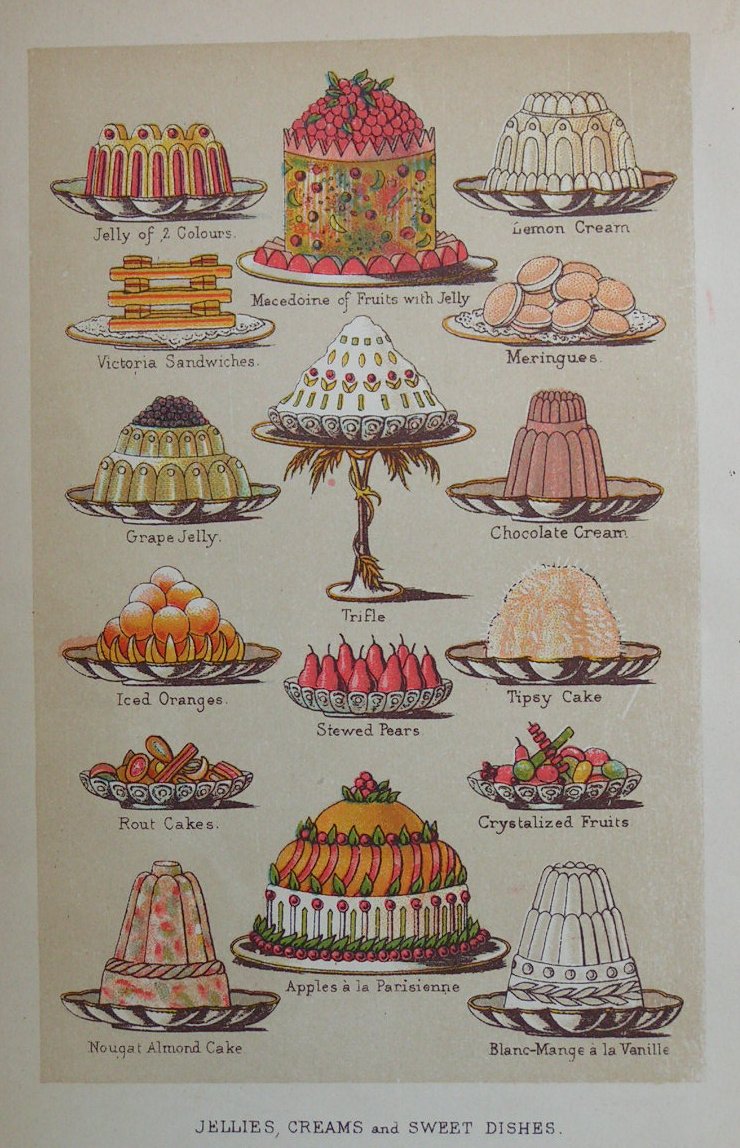 Chromolithograph - Jellies, Creams and Sweet Dishes