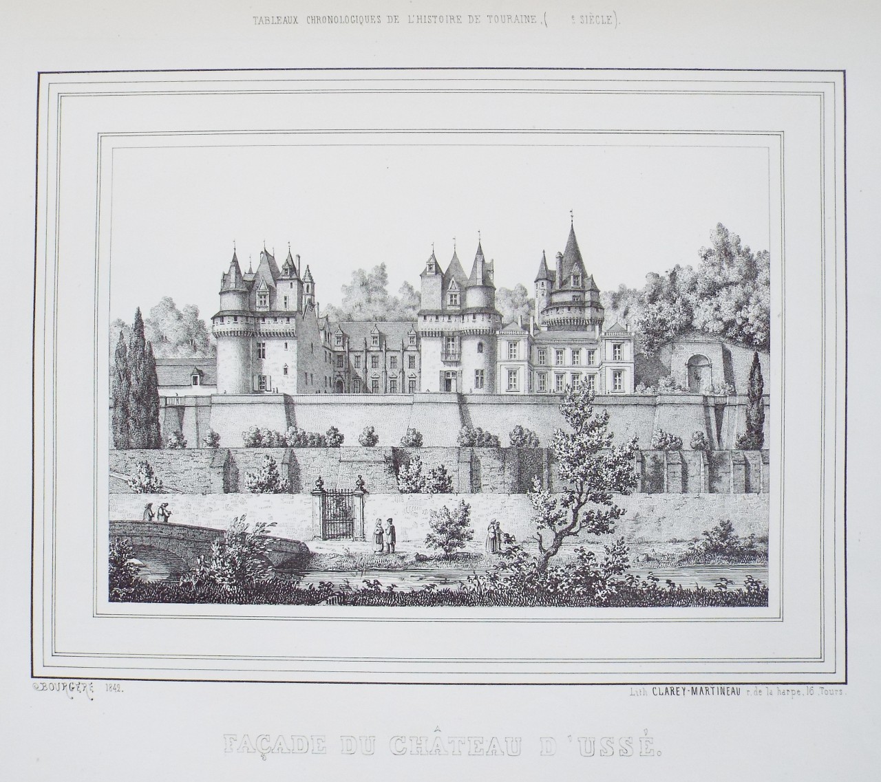 Lithograph - Facade du Chateau d'Usse.