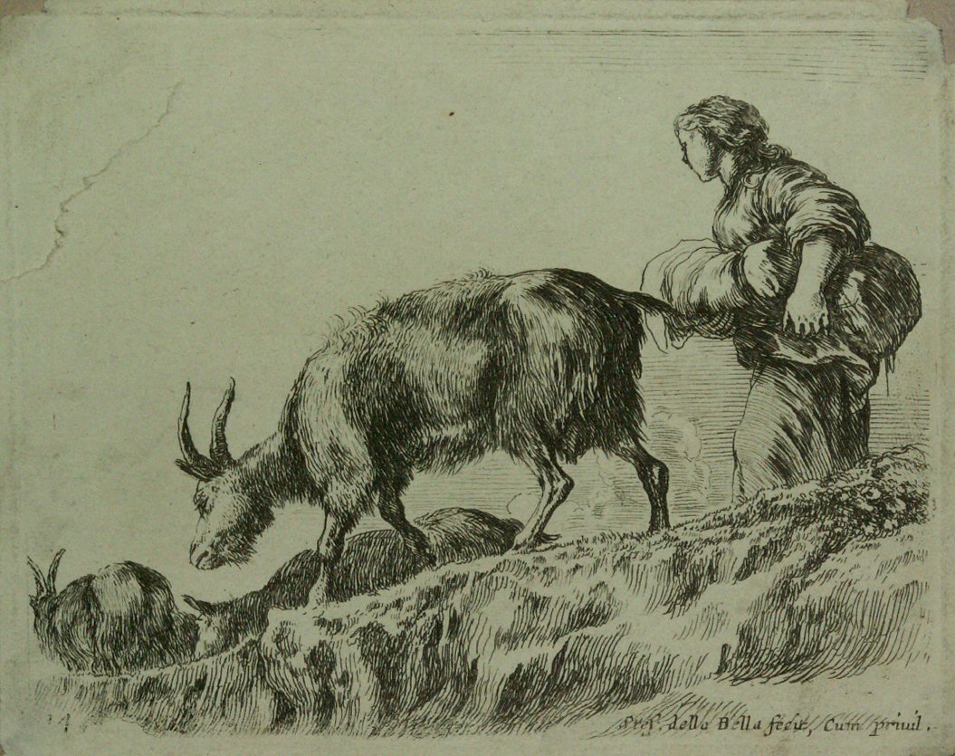 Etching - Shepherdess Herding Goats - Della