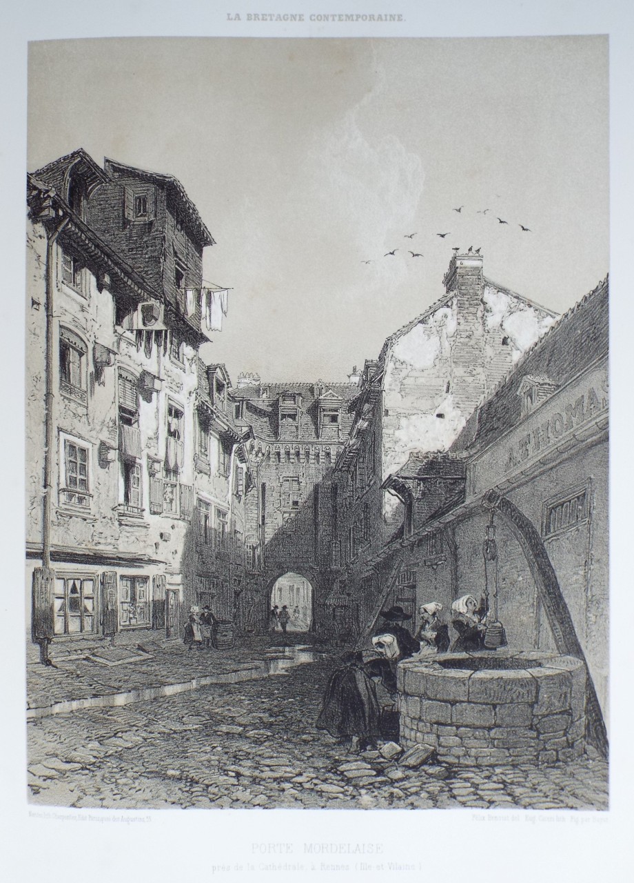 Lithograph - Porte Mordelaise, pres de la Cathedrale, a Rennes. (Ille-et-Vilaine) - Ciceri
