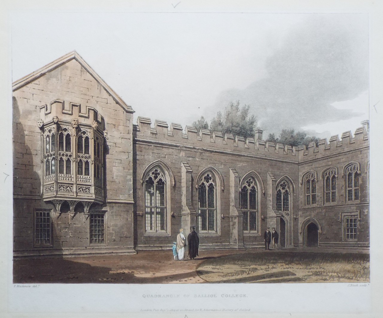 Aquatint - Quadrangle of Balliol College. - Bluck