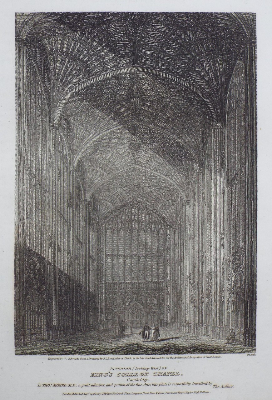 Print - Interior (looking West) of King's College Chapel, Cambridge. - Bond