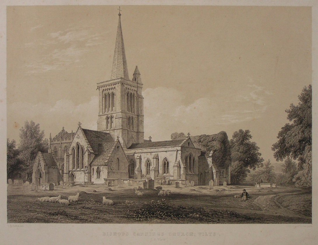Lithograph - Bishops Cannings Church, Wilts. S.E. View