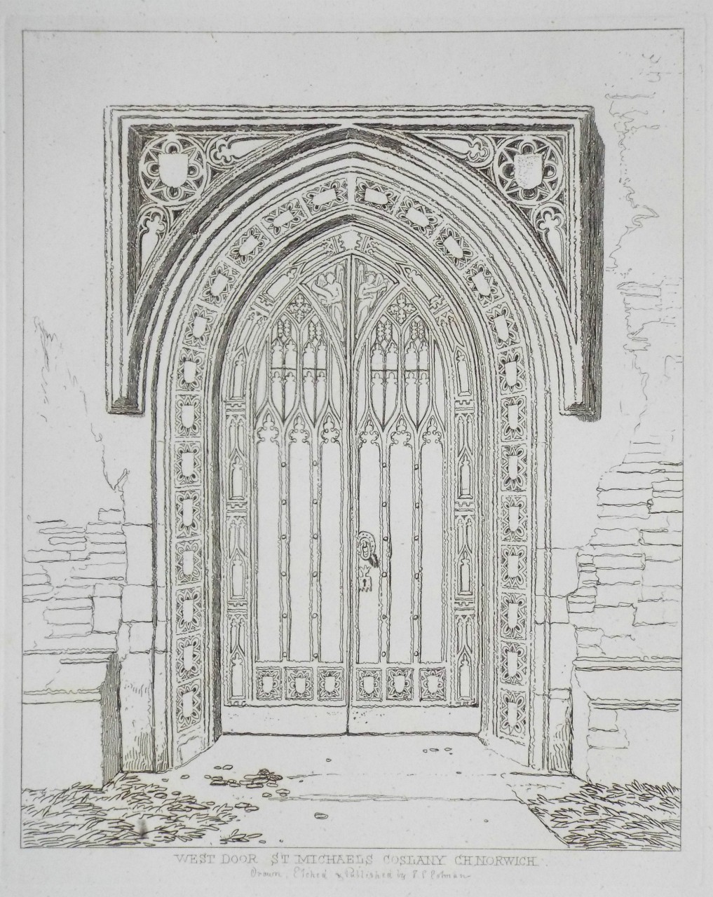 Etching - West Door St. Michaels Coslany Ch Norwich. - Cotman