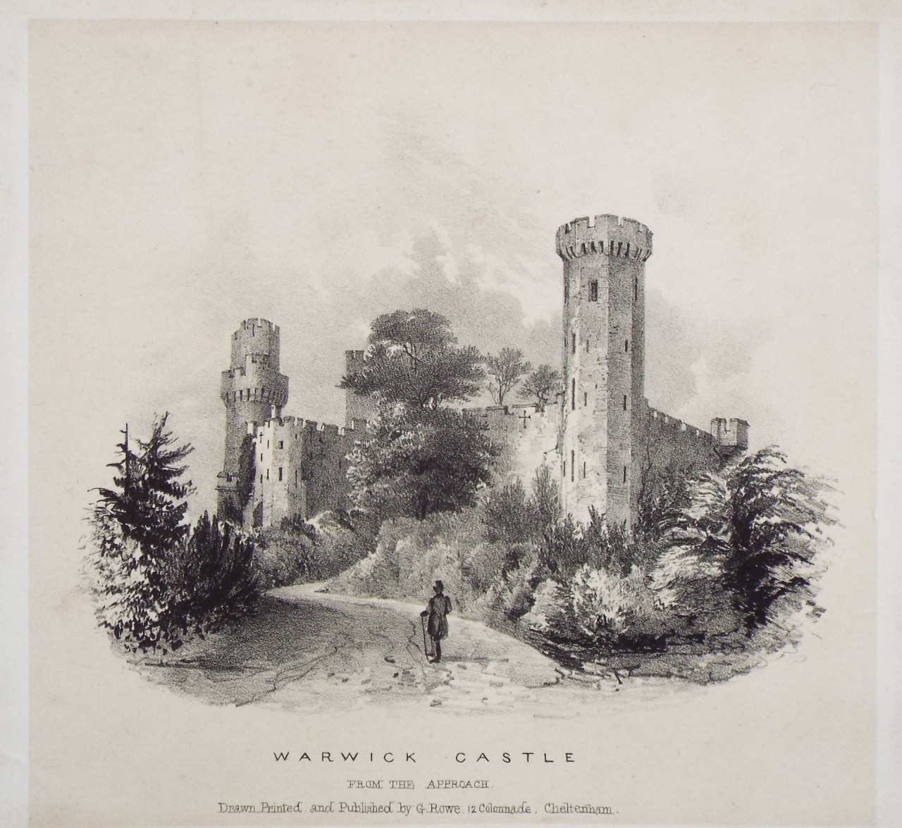 Lithograph - Warwick Castle From the Approach - Rowe