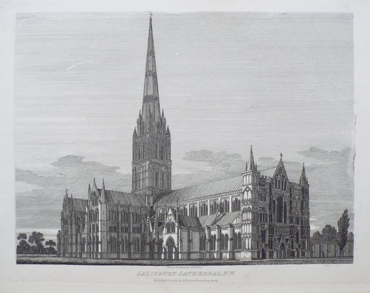Etching - Salisbury Cathedral, N.W. - Buckler