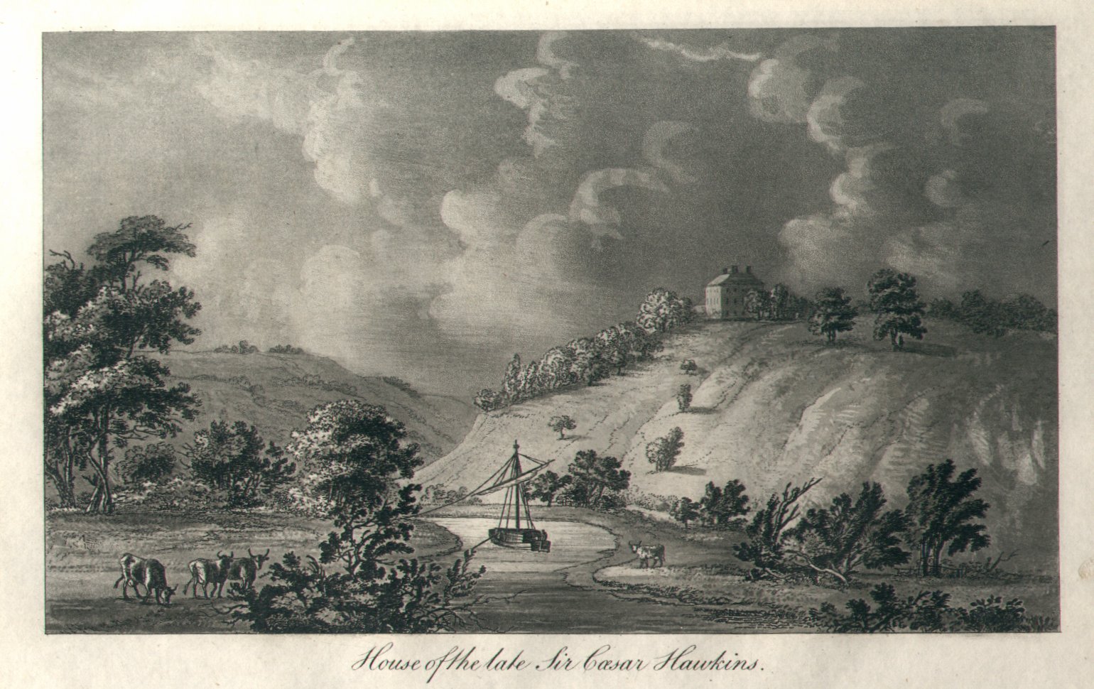 Aquatint - House of the Late Sir Caesar Hawkins - Robertson