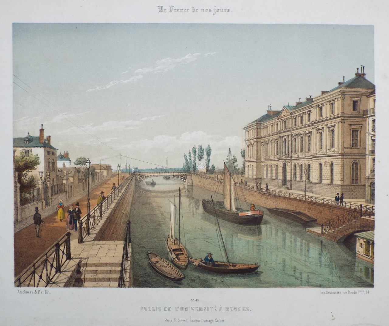 Lithograph - Palais de l'Universite a Rennes. - 