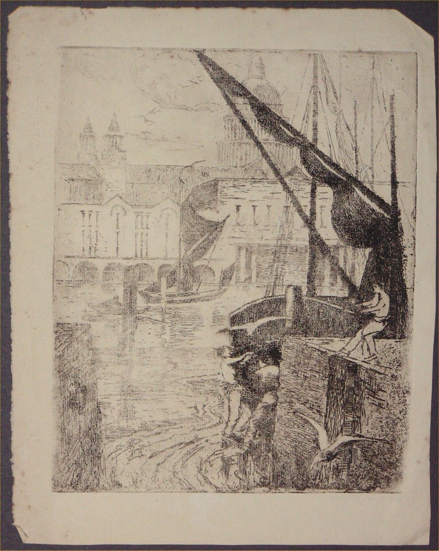 Etching - Untitled view on the Thames with St.Paul's