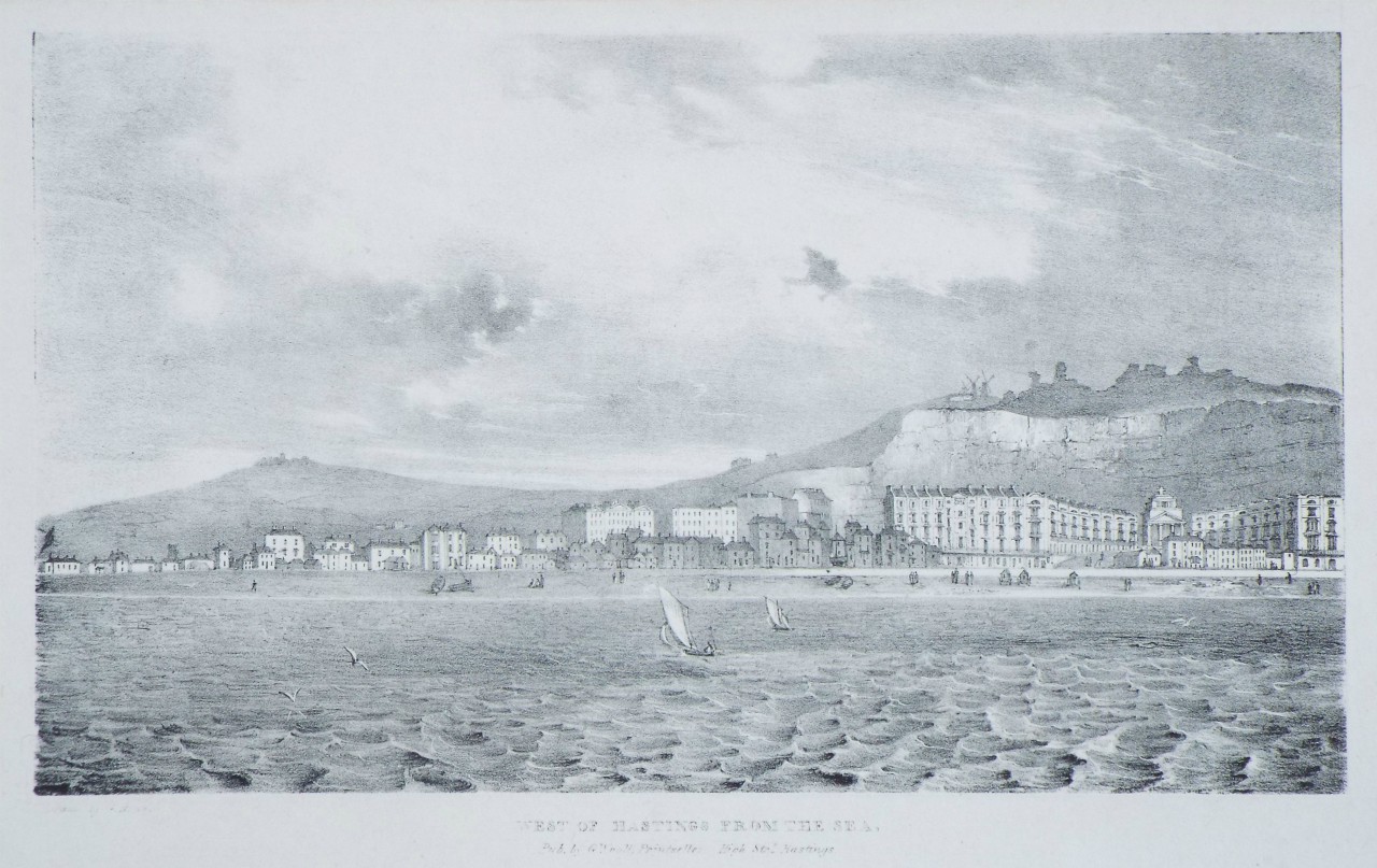 Lithograph - West of Hastings from the Sea. - Rowe