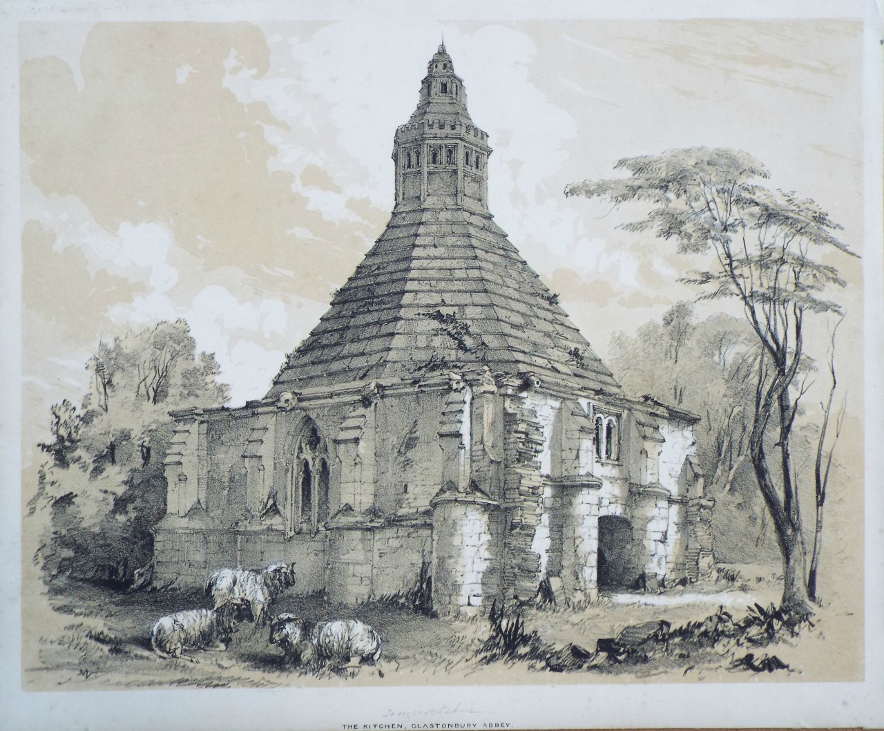 Lithograph - The Kitchen, Glastonbury Abbey.