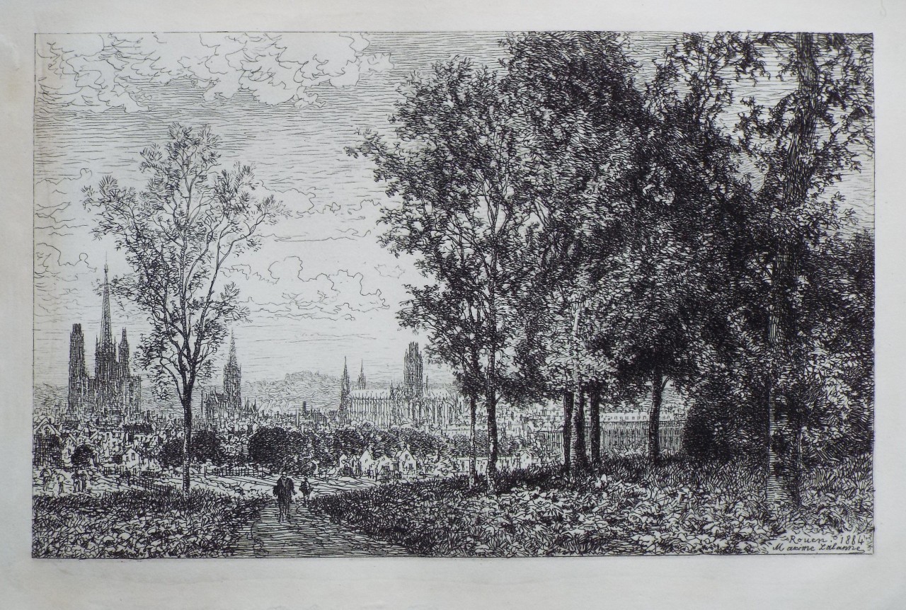 Etching - Rouen from the Country - Lalanne
