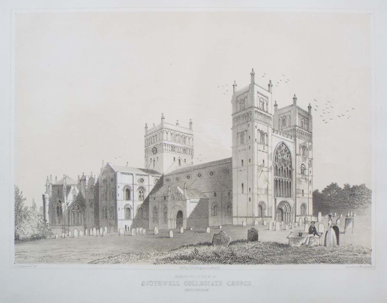 Lithograph - North East View Southwell Collegiate Church Nottingham - Moody