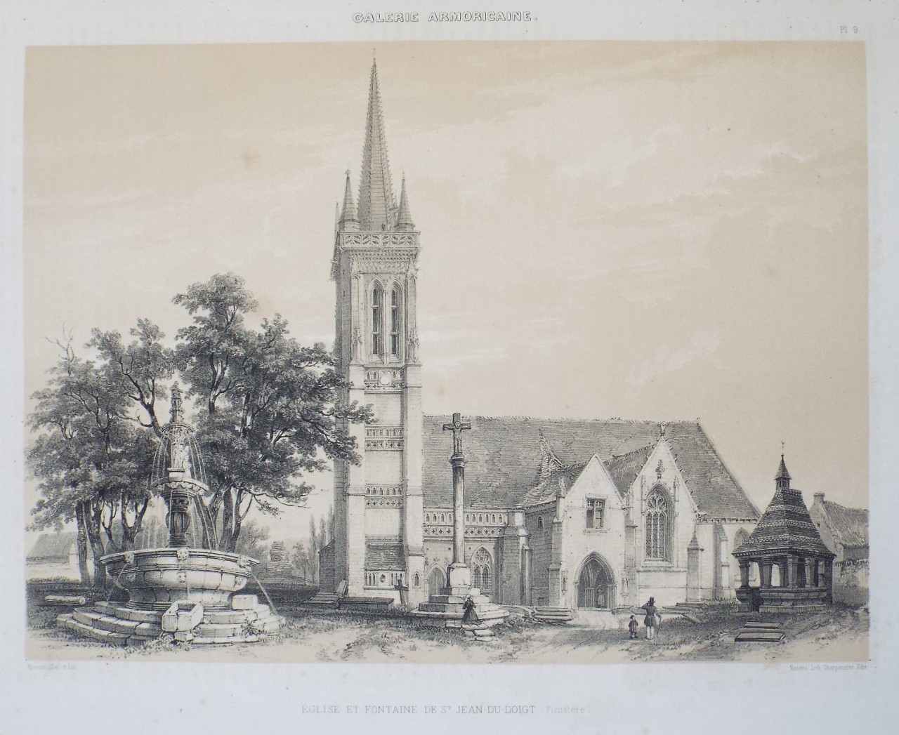 Lithograph - Galerie Armoricaine. Eglise et Fontaine de St. Jean-du-Doigt. (Finistere) - Benoist